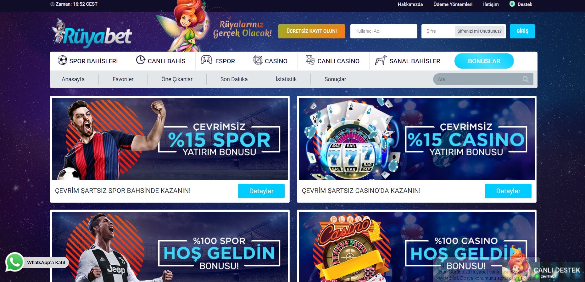 Rüyabet canlı casino sitesi bonus ve promosyonlar
